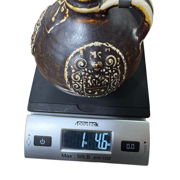 Vintage German Salt Glaze Stoneware Jug w/ Pewter Lid 6.5” Coat of Arms Marked 9 - Picture 9 of 16